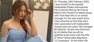 Mahira Sharma forged award